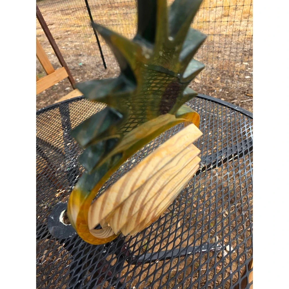 Equinoccio Wooden Pineapple Collapsible Fruit Basket Spiral Cut Tropical Decor